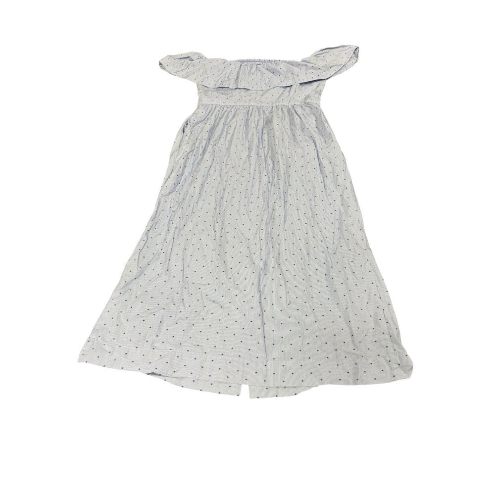H&M 8 Striped Blue Polka Dot Button Up Off The Shoulder Ruffle Summer Midi Dress - Picture 8 of 8